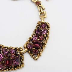 Vtg Barclay Purple Amethyst Rhinestone Gold Tone Necklace Choker Mesh Bib Signed