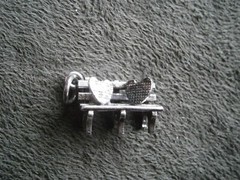 Lovers Bench Seat w/ Hearts Vintage Sterling Silver Bracelet Charm Pendant 2.0g