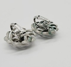 Crown TRIFARI Earrings 1 in Brushed Modernist Silver Tone Clips Vintage .75 in