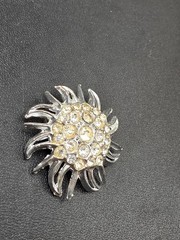 Vintage Silver Tone Rhinestone Starburst Brooch Mid Century Sunburst Pin 1960s