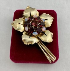 Vintage Sterling Silver/ Gold Floral Bouquet with Purple & Opal Glass Gems 4″ L