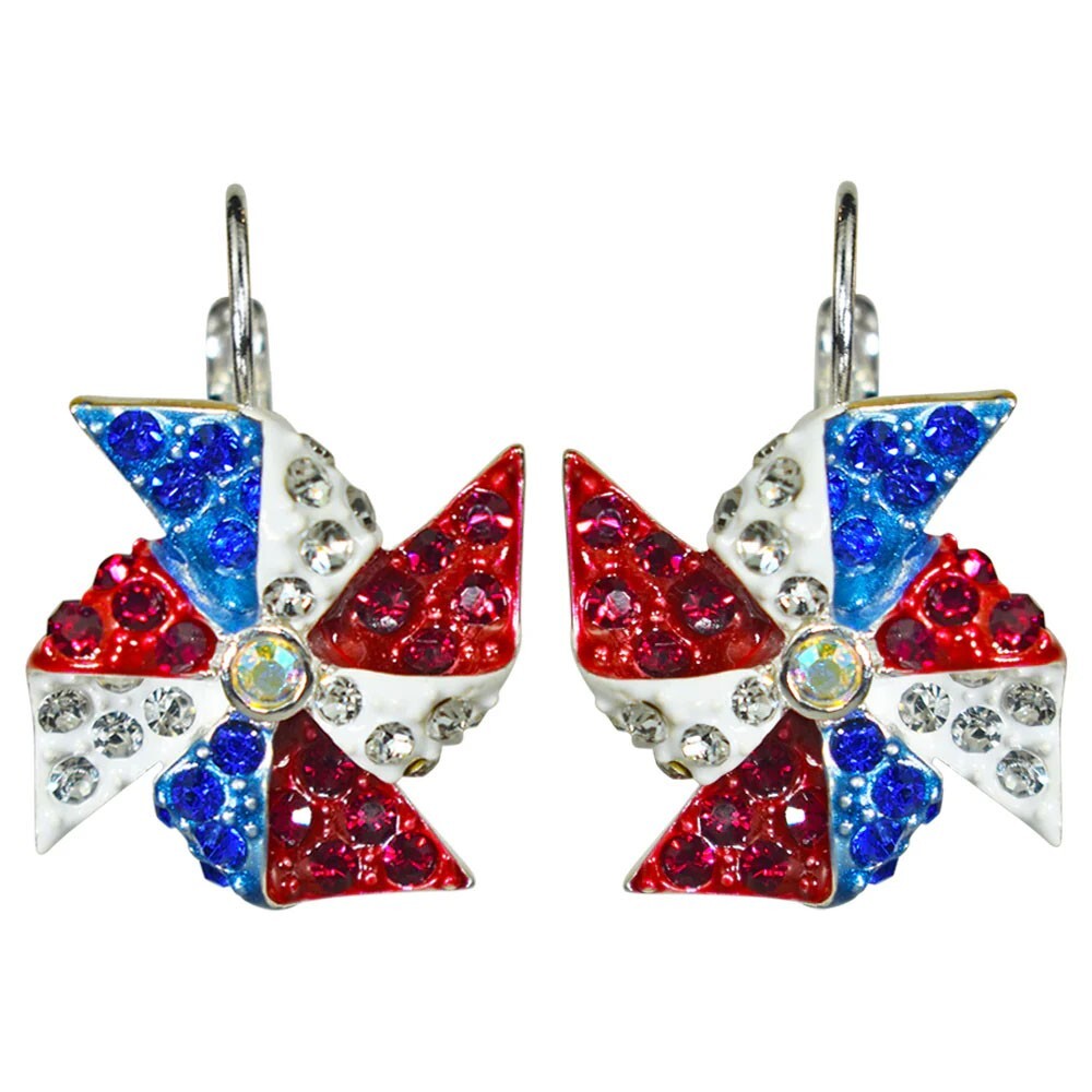 Kirks Folly Patriotic Pinwheel Leverback Earrings sterling silvertone