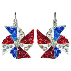 Kirks Folly Patriotic Pinwheel Leverback Earrings sterling silvertone