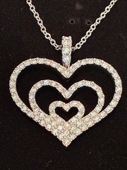 Nolan Miller Triple Heart Rhinestone Pendant on Silver Tone Necklace 16 – 17”