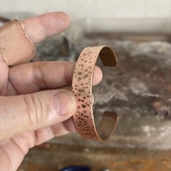Brutalist Modernist Men’s Dimple Hammered Thick Pure Copper Cuff Bracelet Viking