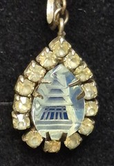 1950s Opaline Glass Intaglio Pagoda Design Demi-Parure Necklace Earrings Set