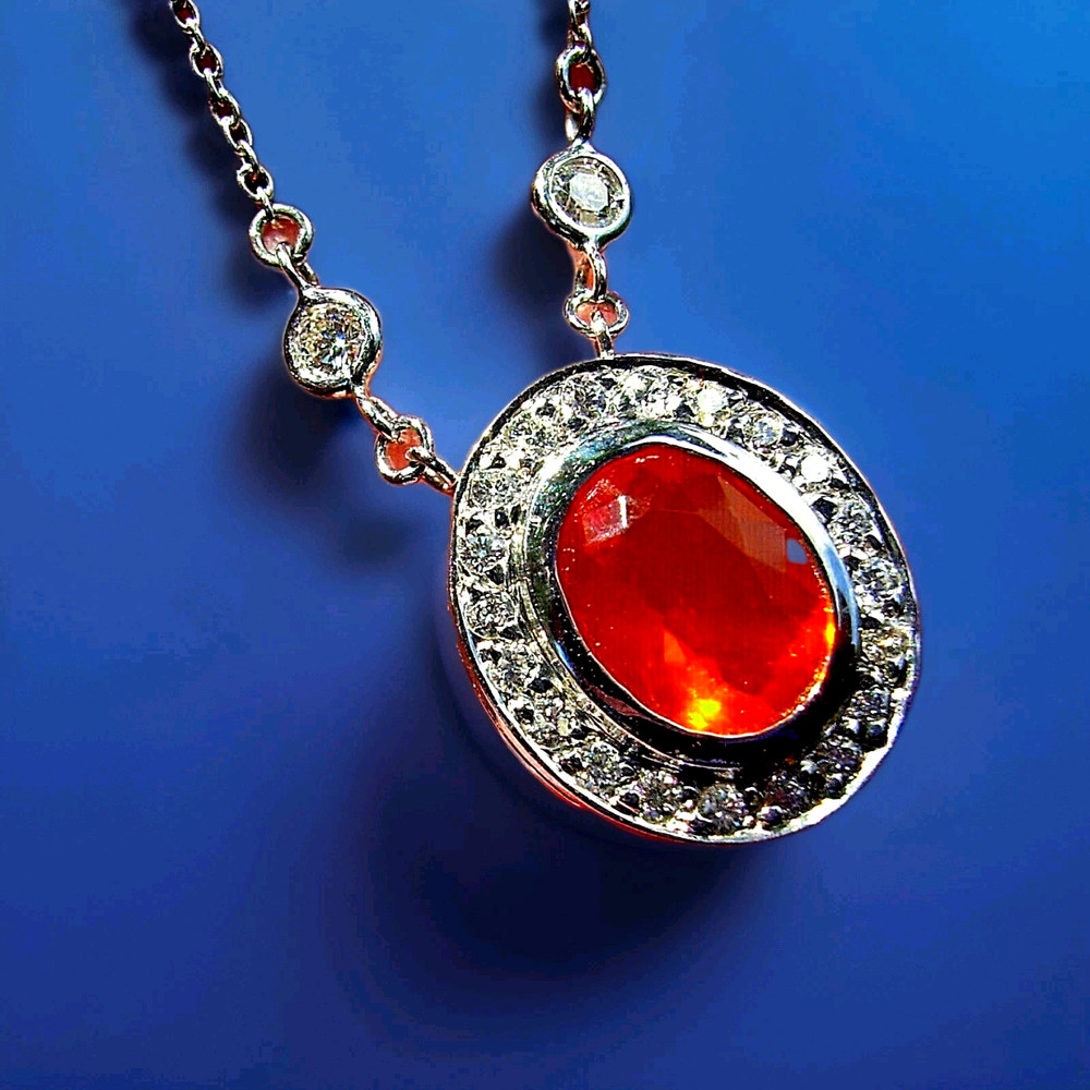 Original EARTH MINED Precious Fire OPAL Deco DIAMOND Station Necklaces 14K GOLD