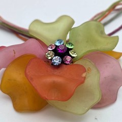 Vintage 1940s Lucite Flower Necklace Rhinestone Center 60mm Pendant Choker 14 in