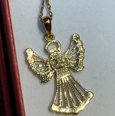 Vintage Gold Coated Sterling Silver .925 Angel Necklace CZs RL China