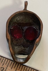 Unusual Vintage SKULL Pendant w Red Gem Eyes Copper?