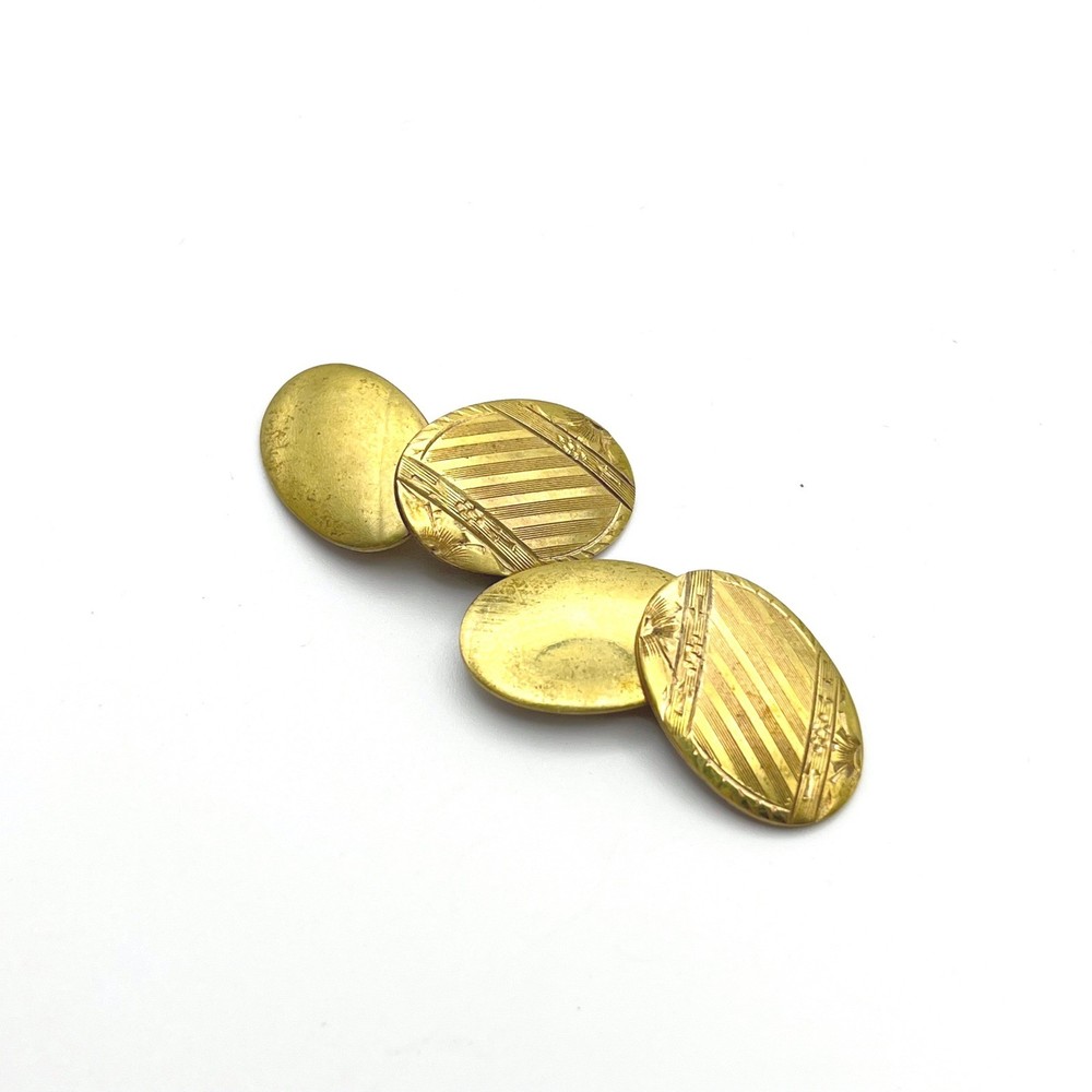 Vintage S&S Gold Tone Etched Oval Double Sided Cufflinks Striped Floral Pattern