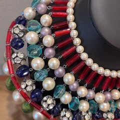 Vintage Waterfall Collar Necklace Multi-strand Faux Pearl Glass Bead Rhinestone