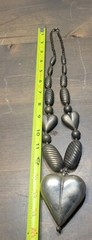 Vintage Puffed Heart Large Metal Necklace Unique
