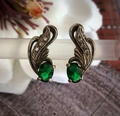 Royal Estate Vintage Earrings Emerald CZ Sterling Silver 925 Eastern European