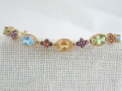 Zales 18K Gold on Sterling Silver 925 Multi Gemstone Tennis Bracelet Fits 7.5″