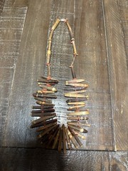 Vintage Tribal Horn Spike Bead Necklace Bone Shell Inlay Ethnic Statement