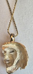 Diamond Cut Lion Head gold tone Pendant and 925 Italy Chain 28 In Vintage Read