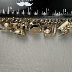Vintage Charm Bracelet Windmill Well Cart Gold Tone Dutch Theme 7.5″