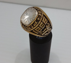 1996 Dustin Pioneer High School Class Ring Gold Tone SZ 8.5 Y2K Era Karate ACCR