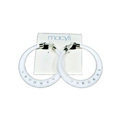 Macy’s Earrings White Acrylic Hoop Crystal accent 80’s style Vintage 2.5 in
