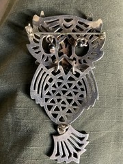 Large Sterling Silver Owl Pendant Sacred Geometry Design 3” 23g