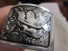 VTG Hinged Aluminum Clamper bracelet Buffalo Hunt Native OCT25-4