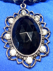 Vintage Jet Black Glass 15″ Wire Choker + Pendant – Fits all