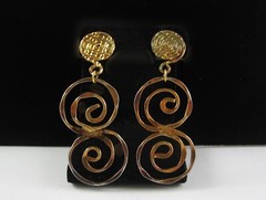 SPIRAL DANGLE EARRINGS Vintage Pierced Post Goldtone Handcrafted Tolarams 2 5/8″