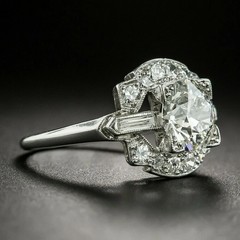 2.94CT Round Art Deco Baguette Accent Halo Lab Created Diamond Ring 925 Silver