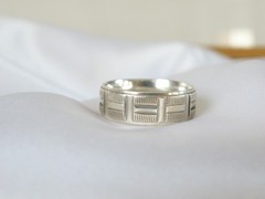 Vintage Sterling Silver 925 Art Deco Design Diamond Cut Wedding Band Ring Size 9