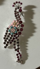 Vintage Pink Rhinestone Peacock Brooch/ Pin 3.75 Inches Silver Tone EUC