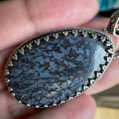 Paul Rossman CSHR Pendant 2 Inch Blue Fossil Dino Bone 925 Sterling 12.0g USA