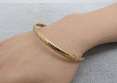 Antique 14k Gold Filled Bangle Bracelet Marathon Slim Stripe Etched Stackable