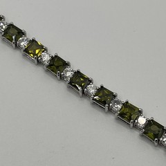 FAS 925 Sterling Silver Green Clear Stone Tennis Bracelet 7″ Heavy 21.3g