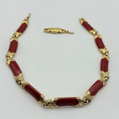 Monet Vintage Blood Orange Red Enamel & Gold Tone Choker Necklace 17 Inches