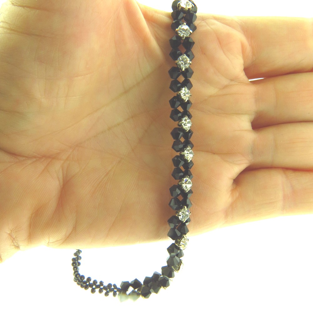 Black Crystal Woven Choker Necklace 16.5