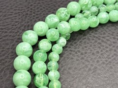West Germany Double Strand Green Bead Necklace Gold Tone Marbled Box Clasp