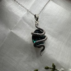 Snake Necklace 925 Sterling Green Crystal Gothic Serpent Whimsigoth Witchy Witch