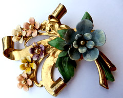 Vintage Sterling Silver Gold Wash Floral Brooch — 3.0″ x 2.0″ — 22.1 g — Enamel