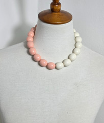 Chunky Bubblegum Bead Necklace Large Graduated Pink & Ivory Beads