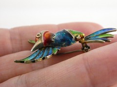 Italian Alioto Adriana Gilt 800 Silver Enameled Hummingbird Pin Brooch 5g 45mm