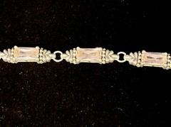 Vintage Sterling Silver 925 Pink Quartz Crystal Artisan Link Bracelet 6.5″