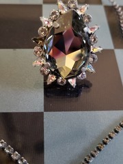 Vintage Sorrelli Smoky Gray Black Diamond Crystal Teardrop Necklace & Ring Set