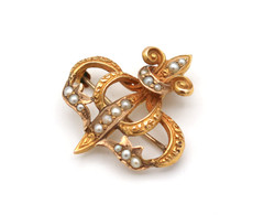 Antique 14K Gold Fleur De Lis Seed Pearl Brooch Pin & Pendant 3.1g