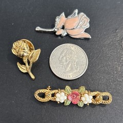 Lot Rose Pins Necklaces Liz Claiborne EBJ V Evers NRT 1 Sterling Marcasite 925