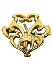 Antique gold tone ornate watch clip pin brooch Art Nouveau flowers