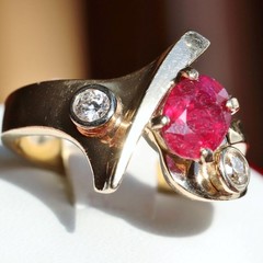 14k yellow gold 1.80ct natural diamond sz 9 ring ruby vintage heated 8.7g N2973L