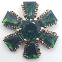 Vintage CZECH Glass Deep Green Brilliant & Tapered Baguette Rhinestone Brooch