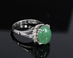 Fine 2.45ct Natural Jadeite Jade & 0.24ct Diamond Platinum Ring, Size 6