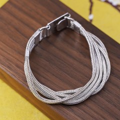 6.5”, VTG Nepal Sterling 925 silver handmade bracelet, 6 strands wheat chain
